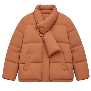 DM100大码百分百女装微胖mm冬季防风围脖正肩加厚短款羽绒服外套