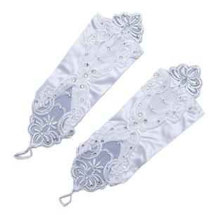 新娘勾指镶钻弹力缎镂空网纱珠绣手套白露指婚纱礼服配件舞台手套