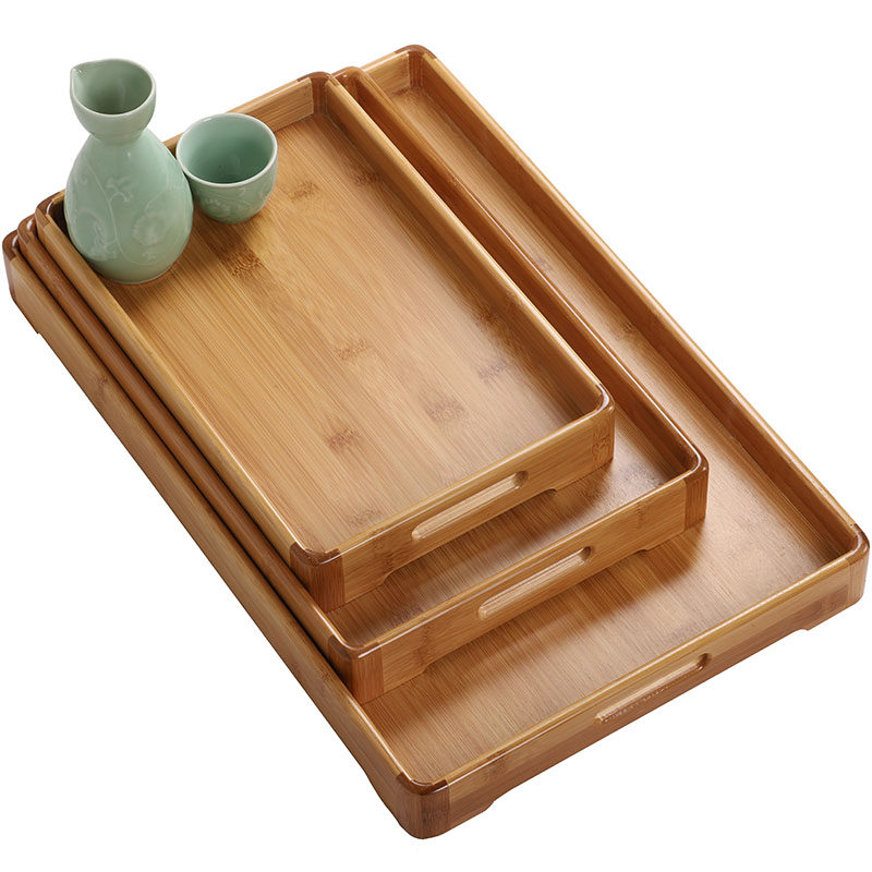 圆竹节品竹托盘竹制茶盘大 小号茶托茶台餐厅厨房日式长方形茶具
