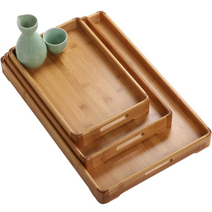 圆竹节品竹托盘竹制茶盘大 小号茶托茶台餐厅厨房日式长方形茶具