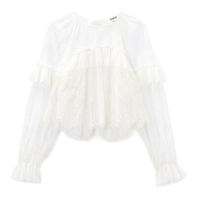 bash春季神秘白色蕾丝透视法式wedding度假内搭衬衫上衣1E25CLAV