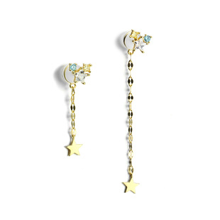 日系定制star jewelry清新五角星星流苏吊坠不对称925银镀金耳钉