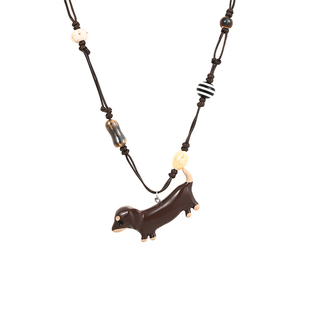 Vintage古着 Dachshund腊肠狗狗项链女可爱小狗吊坠毛衣链配饰品