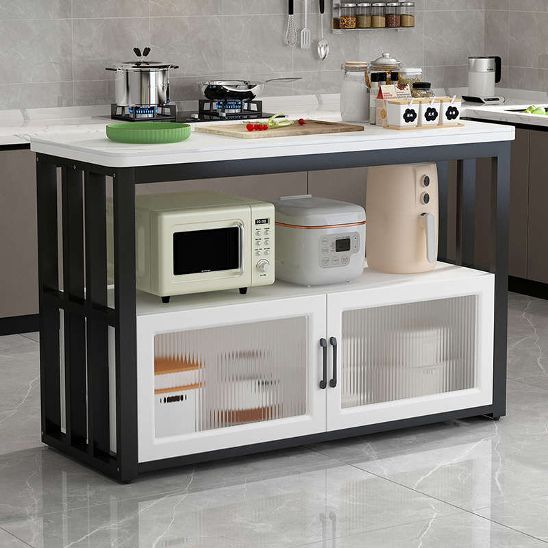 厨房置物柜岩板切菜台桌落地多层厨房岛台多功能收纳架玻璃门橱柜