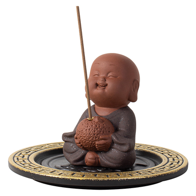 禅意陶瓷可爱小和尚香插摆件家用室内招财线香香座香托檀香熏香炉