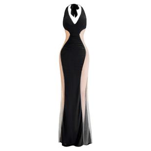 夜总会性感晚礼服主持人透明长款无袖鱼尾长裙夜场女装桑拿技师服