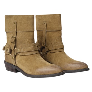 LABERTHREE新品牧云旷野骑士短靴复古做旧皮带扣时尚都市粗跟女靴