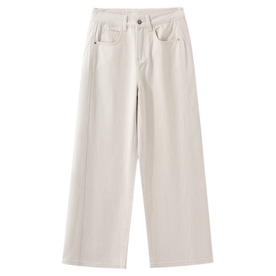 保罗彼得2025秋季新款女纯棉牛仔白色休闲宽松阔腿长裤BLECN00300
