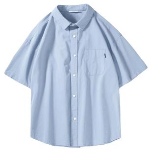 苏打汽水工作室夏季纯色休闲百搭短袖衬衫日系男女款青春时尚衬衣