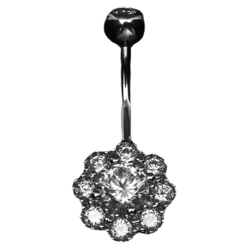 Shinma 纯银925银花朵莲花锆石镶嵌外螺纹肚脐钉肚脐环穿刺饰品