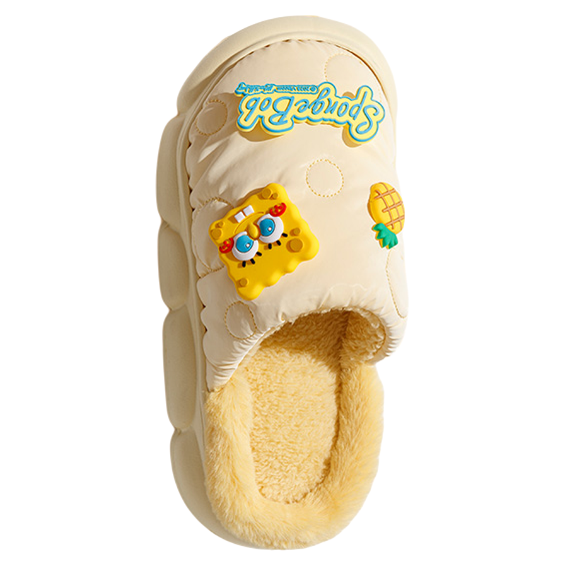 萌趣海绵宝宝棉拖鞋女秋冬季新款室内居家防滑厚底舒适毛棉鞋女士