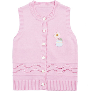 女童中大童春秋新款镂空坎肩全棉毛衣背心针织衫马甲马夹开衫圆领