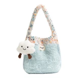 CKKUI 韩系小清新baby蓝编织包包2025冬季小拎包通勤慵懒风手提包