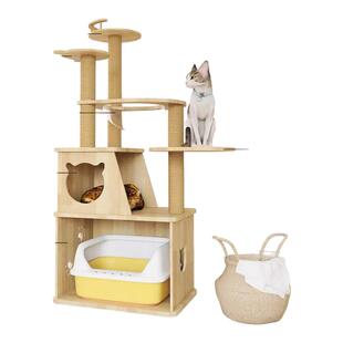 实木猫爬架猫窝猫砂盆一体置物架不占地小型四季通用解闷猫玩具