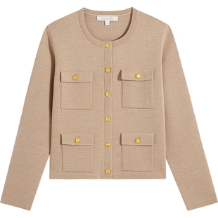 Brooks Brothers/布克兄弟女士25秋冬新品绵羊毛口袋针织毛衣开衫