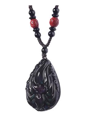 男女黑曜石狐狸毛衣链守护符闺蜜