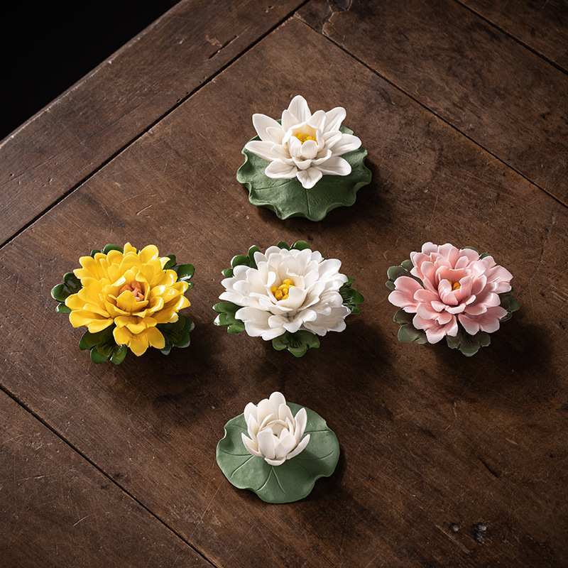 香炉陶瓷鹅梨家用室内香茶道香薰炉香底座摆件点线香插莲花香插座