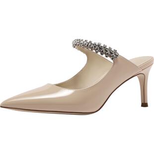 HGK涟漪 一字水晶钻链尖头浅口细高跟时装凉鞋穆勒拖女夏WTF02BH5