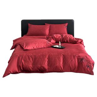 竹韵新中式年轻人结婚四件套床上用品高端上档次全棉长绒棉大红色