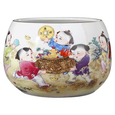 景德镇陶瓷聚宝盆装饰品中式客厅玄关招财进宝摆件家装开业礼品