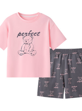 英博伦夏童装女童短袖套装纯棉儿童家居服睡衣大童女孩休闲两件套