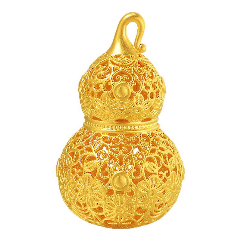 老庙黄金足金花丝葫芦摆件5D精巧显大花丝勾勒福运连福禄新年礼物
