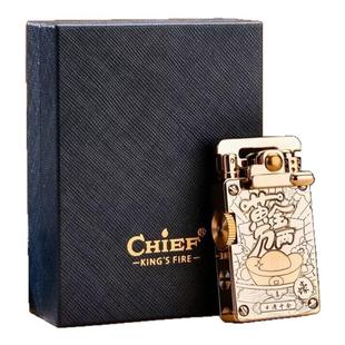 首领网红机械煤油打火机创意摇臂一脚蹬弹射点火防风复古个性礼品