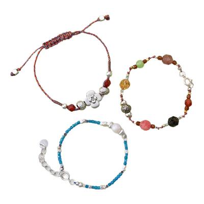 莫奈花园花花方糖蓝珍珠串珠手链