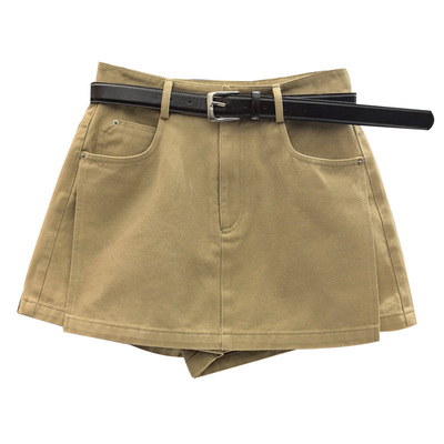 高腰短裤裙女水洗棉显瘦前裙后裤