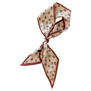 法式复古红色花朵长条小丝巾搭配衬衫领巾时尚围巾发带女薄双面款