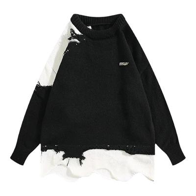 BOYUE帛跃拼色拼接毛边针织衫