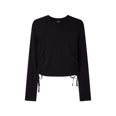 U/TI圆领抽绳长袖T恤女装 简约棉感修身正肩上衣尤缇2025春季新款