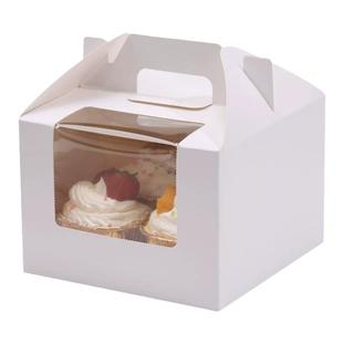 手提马芬盒纸杯蛋糕打包盒杯子蛋糕盒慕斯甜品烘焙包装盒透明开窗