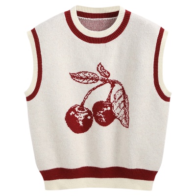 CIDER 春秋新品女装樱桃印花撞色镶边背心 1042291