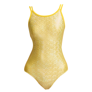 KISSINGGOURAMI黄色亮闪鱼鳞竞速泳衣女连体显瘦性感露背运动冲浪