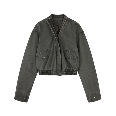 F RPOJECT【bomber jacket】美式复古水洗做旧夹克外套女秋季百搭