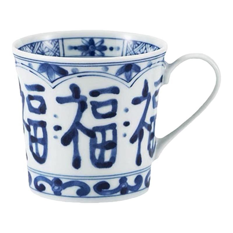 蓝凛堂日式青花水墨马克杯福字