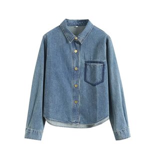 JIUHUAMU2025时尚休闲春秋冬新款韩版休闲时尚百搭牛仔衬衫女上衣