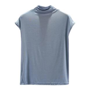 夏季莫代尔堆堆领短袖T恤女高领无袖百搭薄款内搭打底衫大码上衣