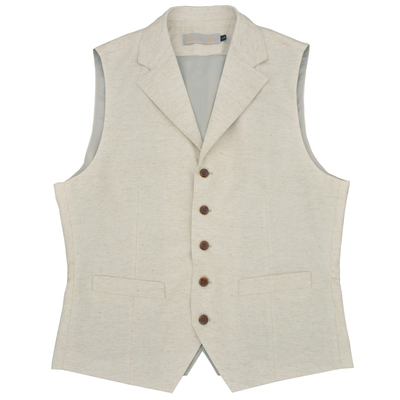 HBM新款米白50棉50麻背心意式复古老钱风谢尔比巴黎扣西装马甲男