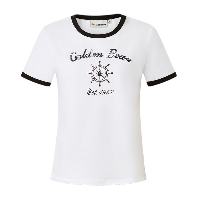 【夏季新品】GOLDEN BEAR/金熊女装2026撞色印花休闲短袖圆领T恤