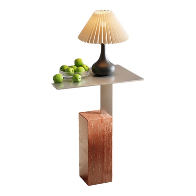 侘寂风天然洞石沙发边几