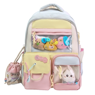 多巴胺高颜值可爱双肩包女初中小学生小书包痛包撞色百搭旅行背包