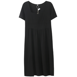 长短款赫本风小黑裙胖仙女莹莹大码女装胖mm夏方领垂感显瘦连衣裙