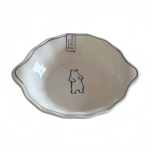 ins卡通可爱小熊陶瓷盘子花边造型双耳盘餐具家用釉下彩汤盘