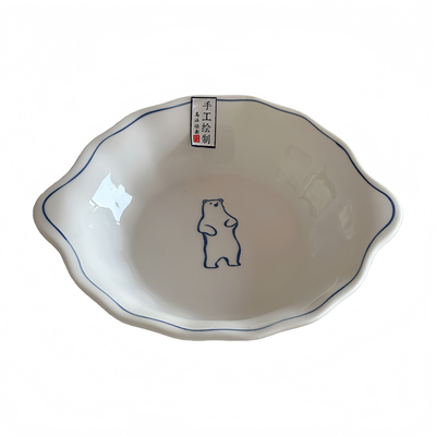 ins可爱小熊陶瓷釉下彩双耳汤盘