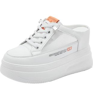 包头半拖鞋女夏外穿增高小白鞋10CM厚底凉拖鞋小码313233半拖凉鞋