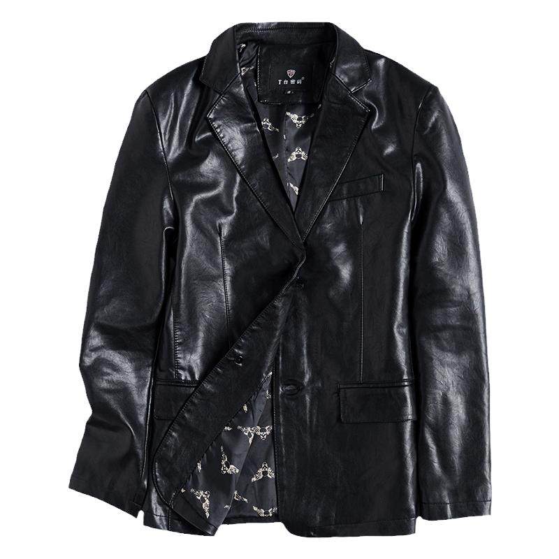 海宁真皮皮衣男士修身韩版潮流帅气机车软绵羊皮夹克西装外套秋季
