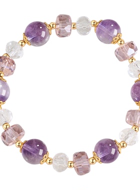 阿吉豆手饰紫水晶串珠可调节手链