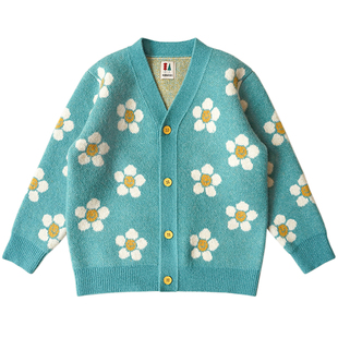 mibi儿童毛衣秋冬新款女童马海毛羊毛衫男童针织开衫亲子图案毛衣